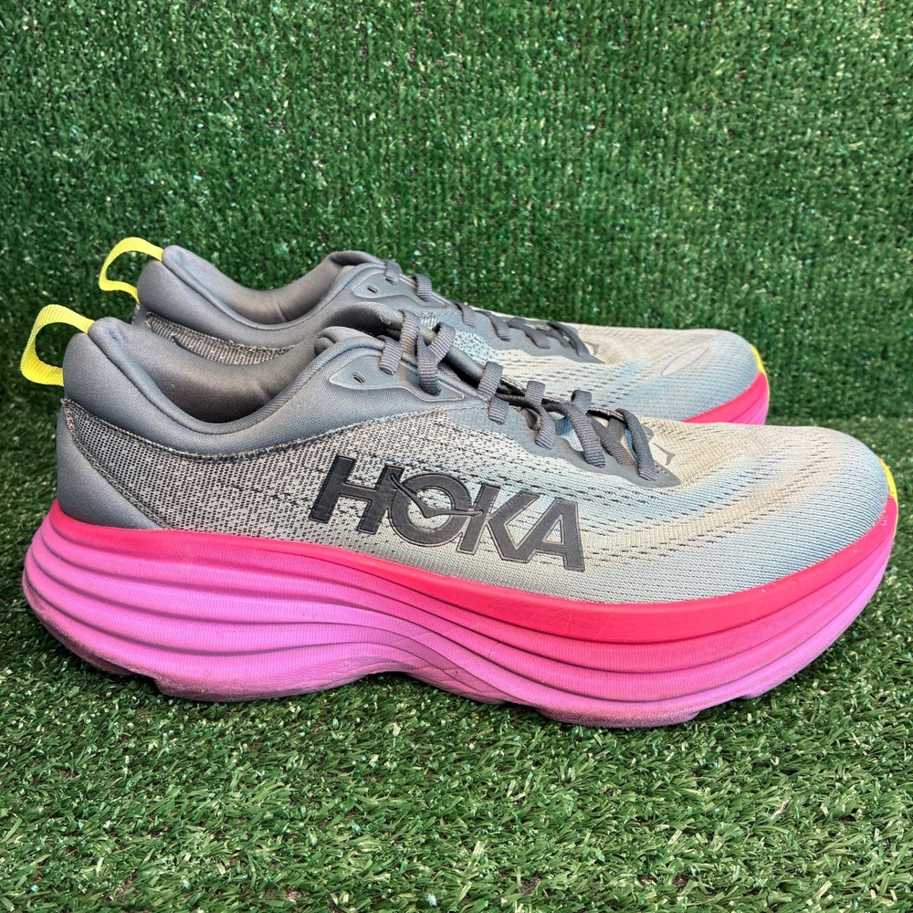 Hoka Bondi 8 Mesh Cushioned Lightweight Athletic Road Running Shoe Grey Women 10